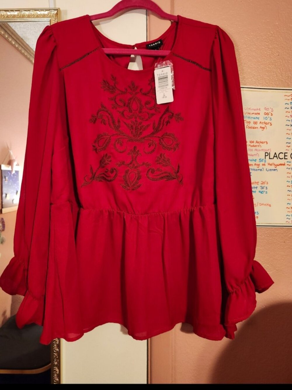TORRID Red Embroidered Blouse